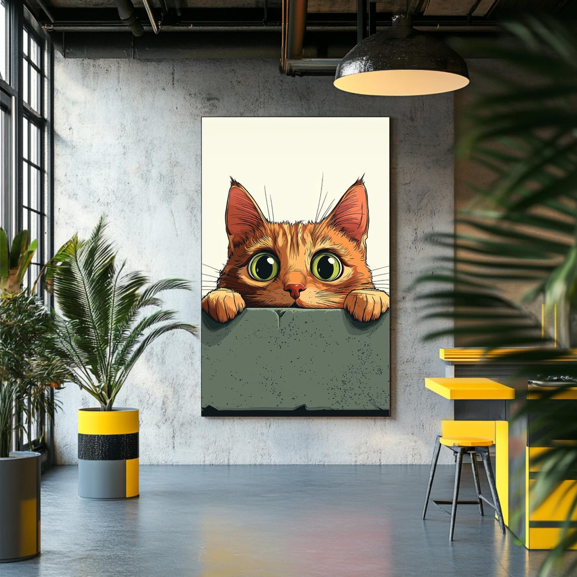 Cute Ginger Cat Peeking Over The Edge Playful Cartoon Cat Art Poster - Image 2