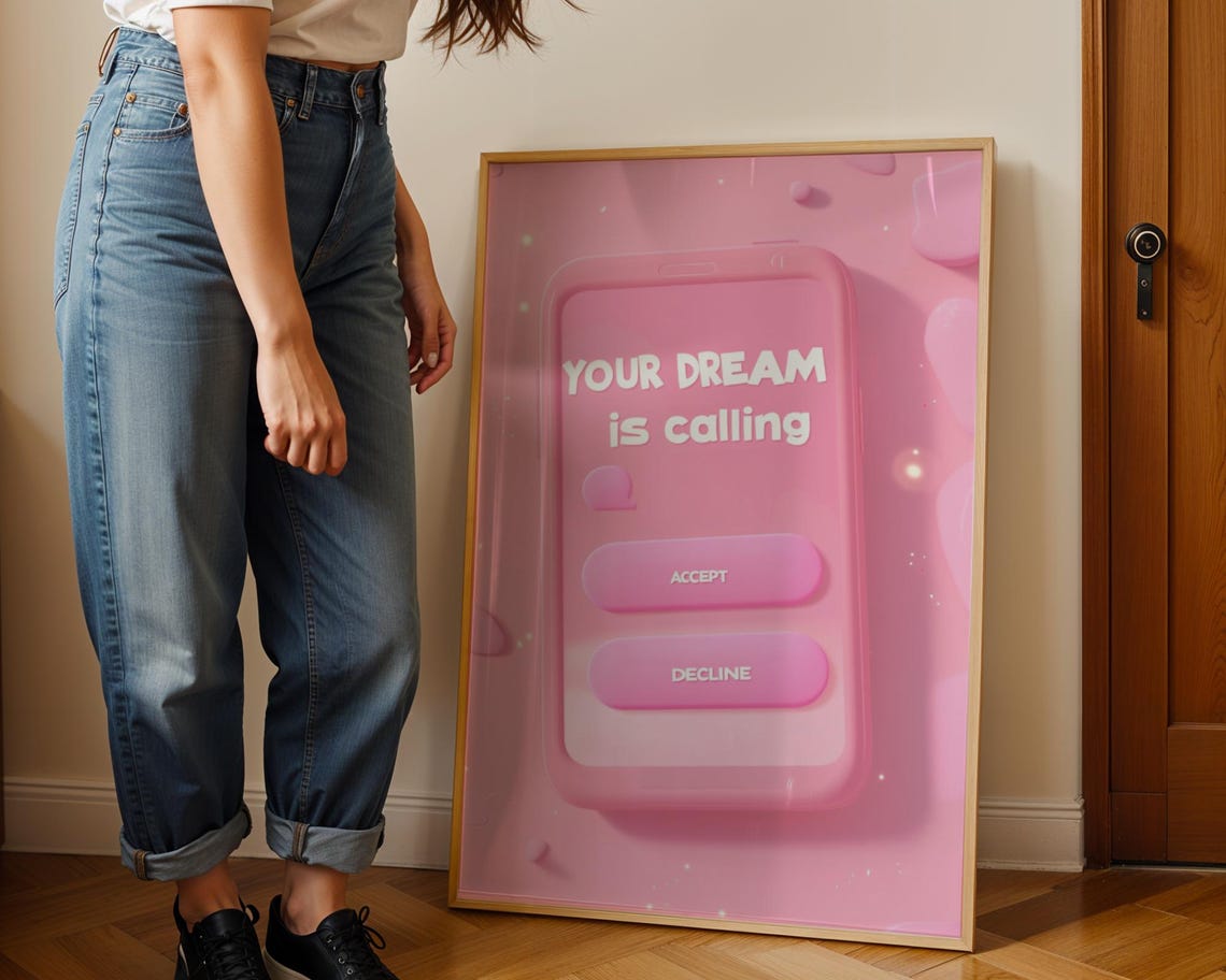 Your Dream Is Calling Pink 3D Phone Motivational Quote Art Poster - Image 2