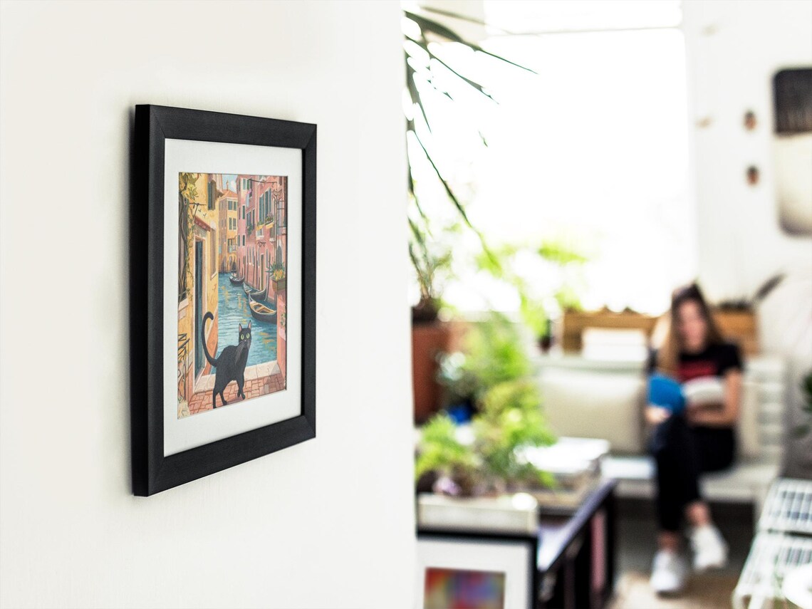 Venice Black Cat Poster, Eclectic Italy Wall Art - Image 2