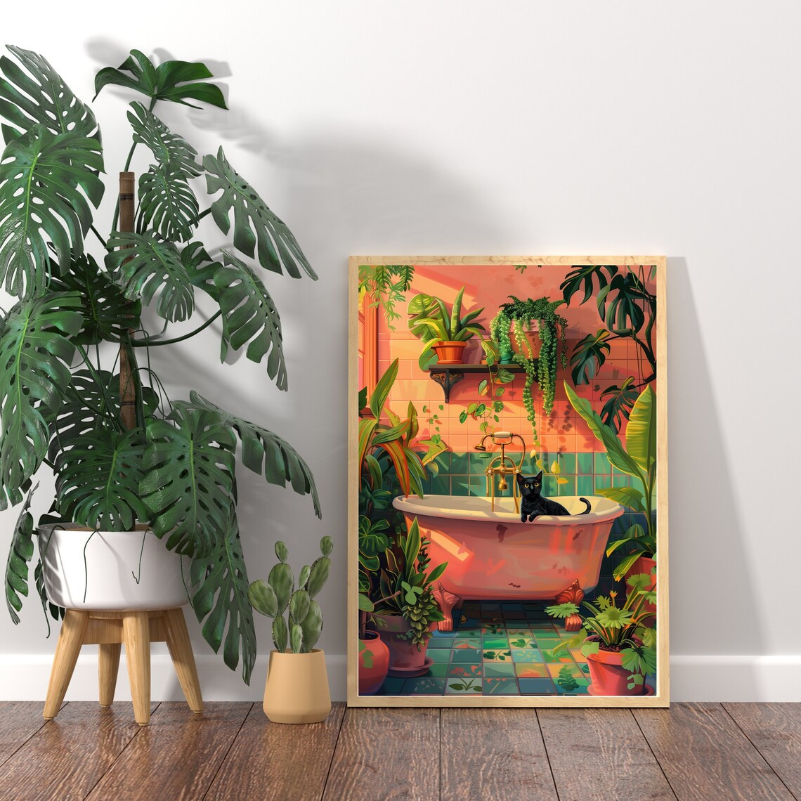 Bath Cat Print Funny Orange Painting Poster - Image 2