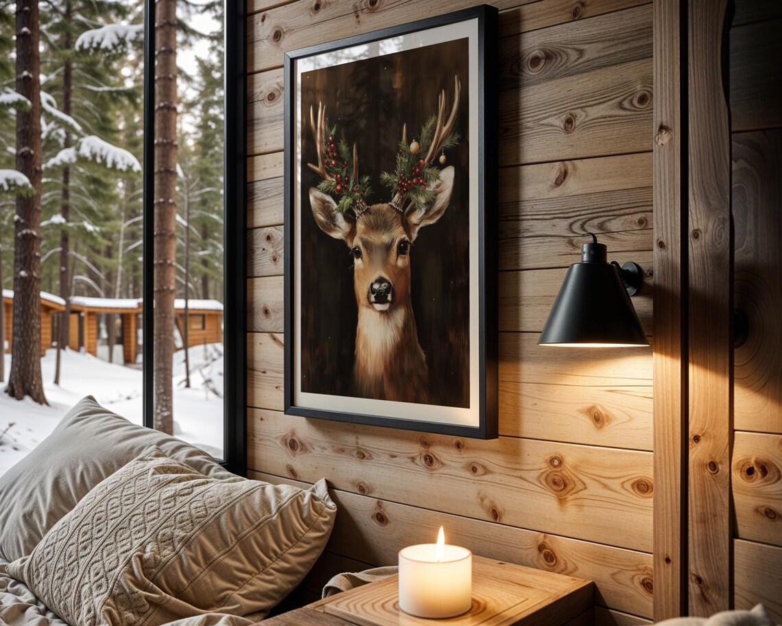 Christmas Reindeer Vintage Deer Print, Farmhouse Decor - Image 3