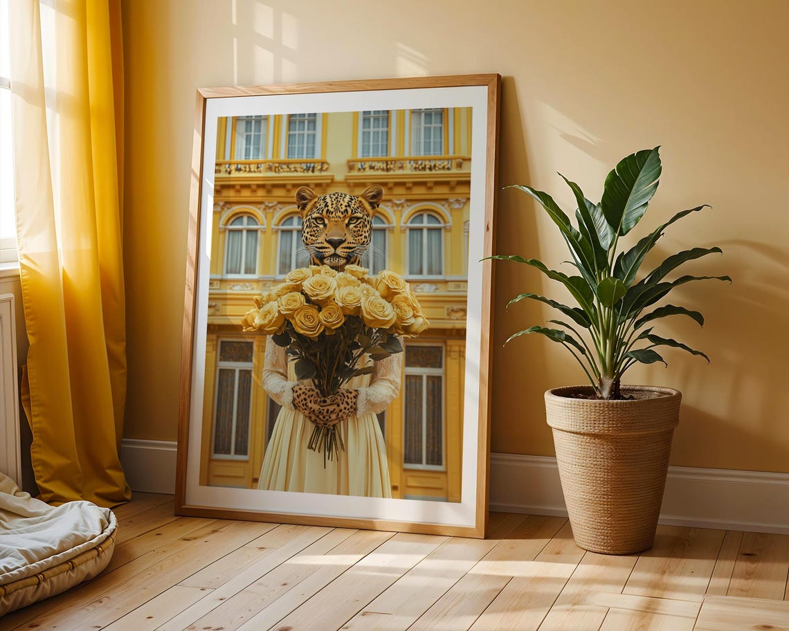 Golden Leopard Elegant Portrait Poster Yellow Roses Luxury Woman Art - Image 2