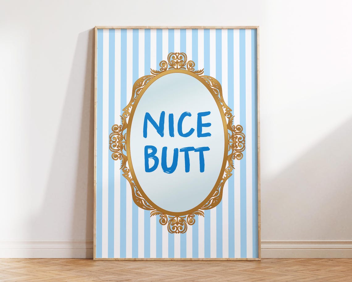 Nice Butt Funny Blue Gold Mirror Striped Coquette Quote Poster - Image 2