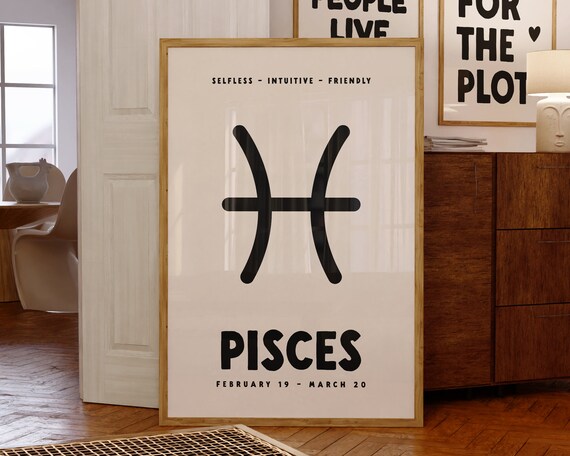 Pisces Zodiac Symbol Black Star Sign Astrology Birthday Gift Poster