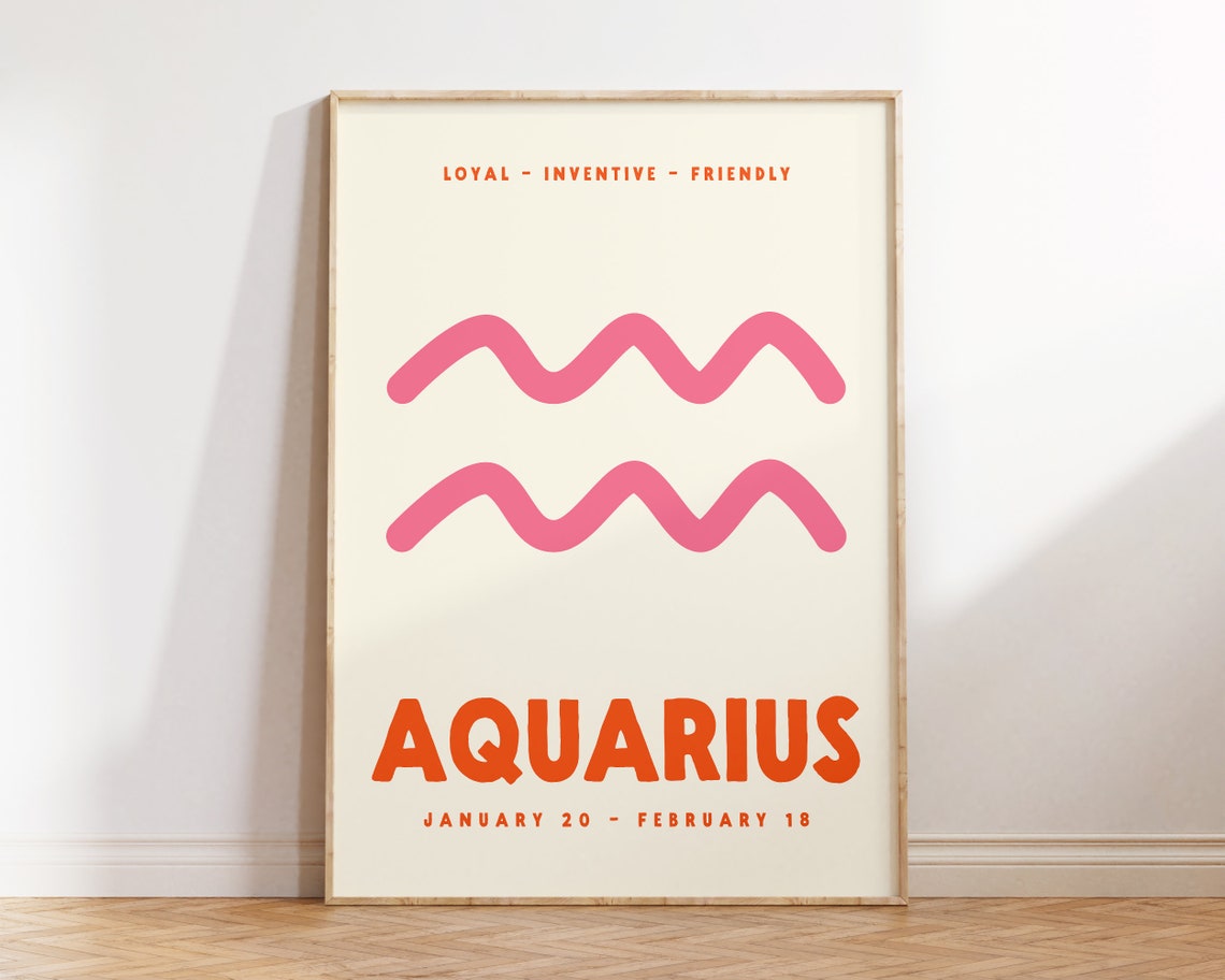 Aquarius Zodiac Sign Pink Symbol Astrology Birthday Gift Poster