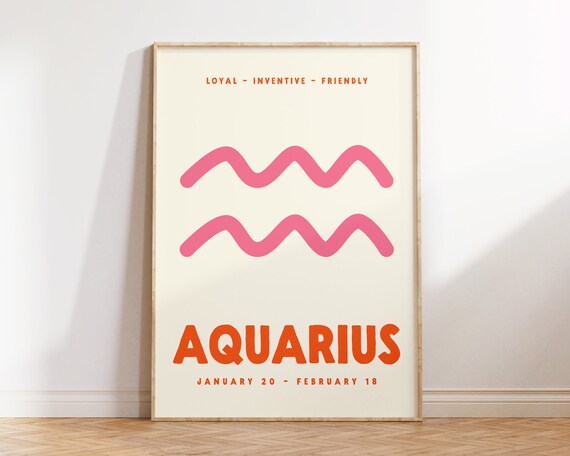 Aquarius Zodiac Sign Pink Symbol Astrology Birthday Gift Poster