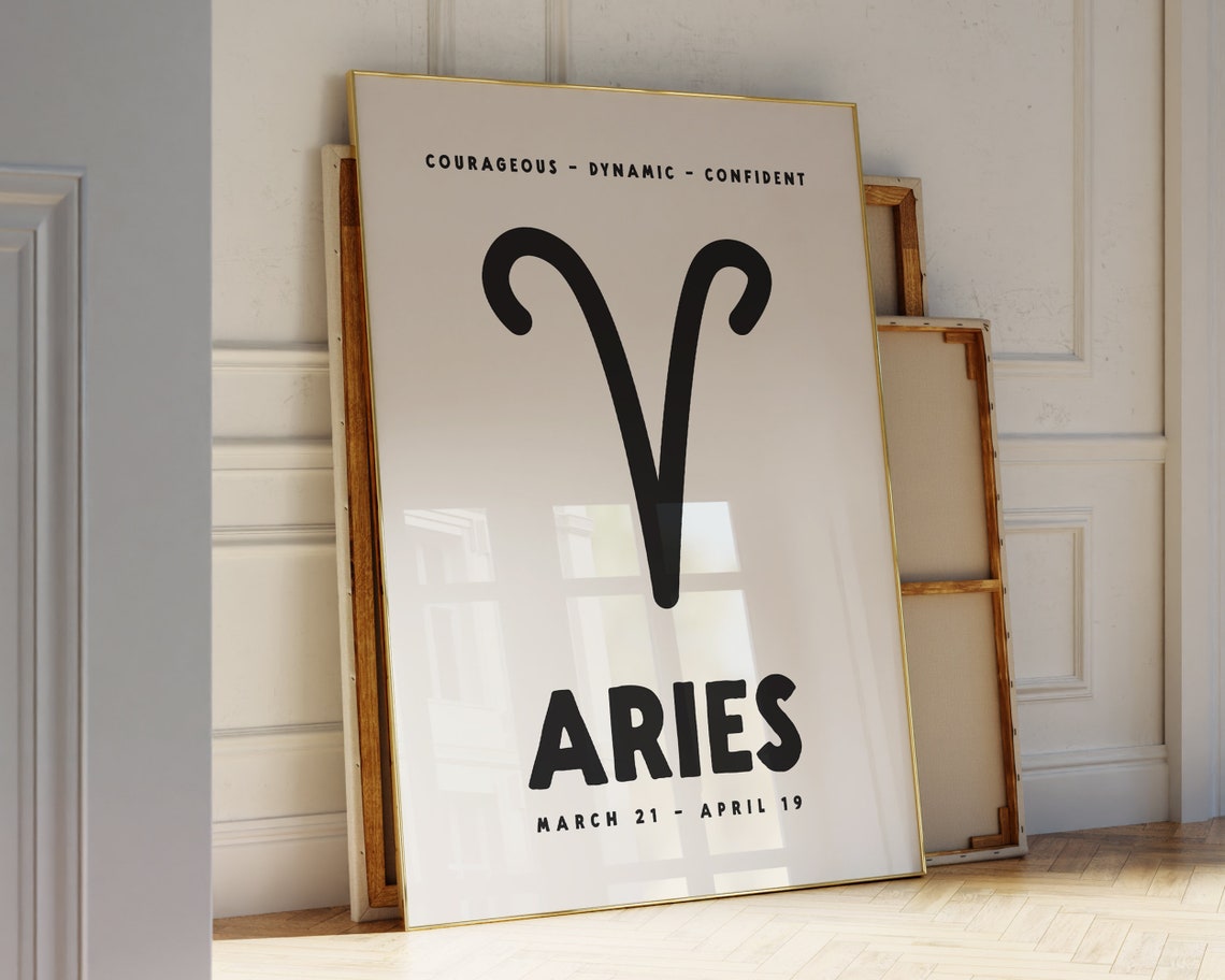 Aries Zodiac Symbol Bold Black Cream Minimalist Astrology Poster - Image 3