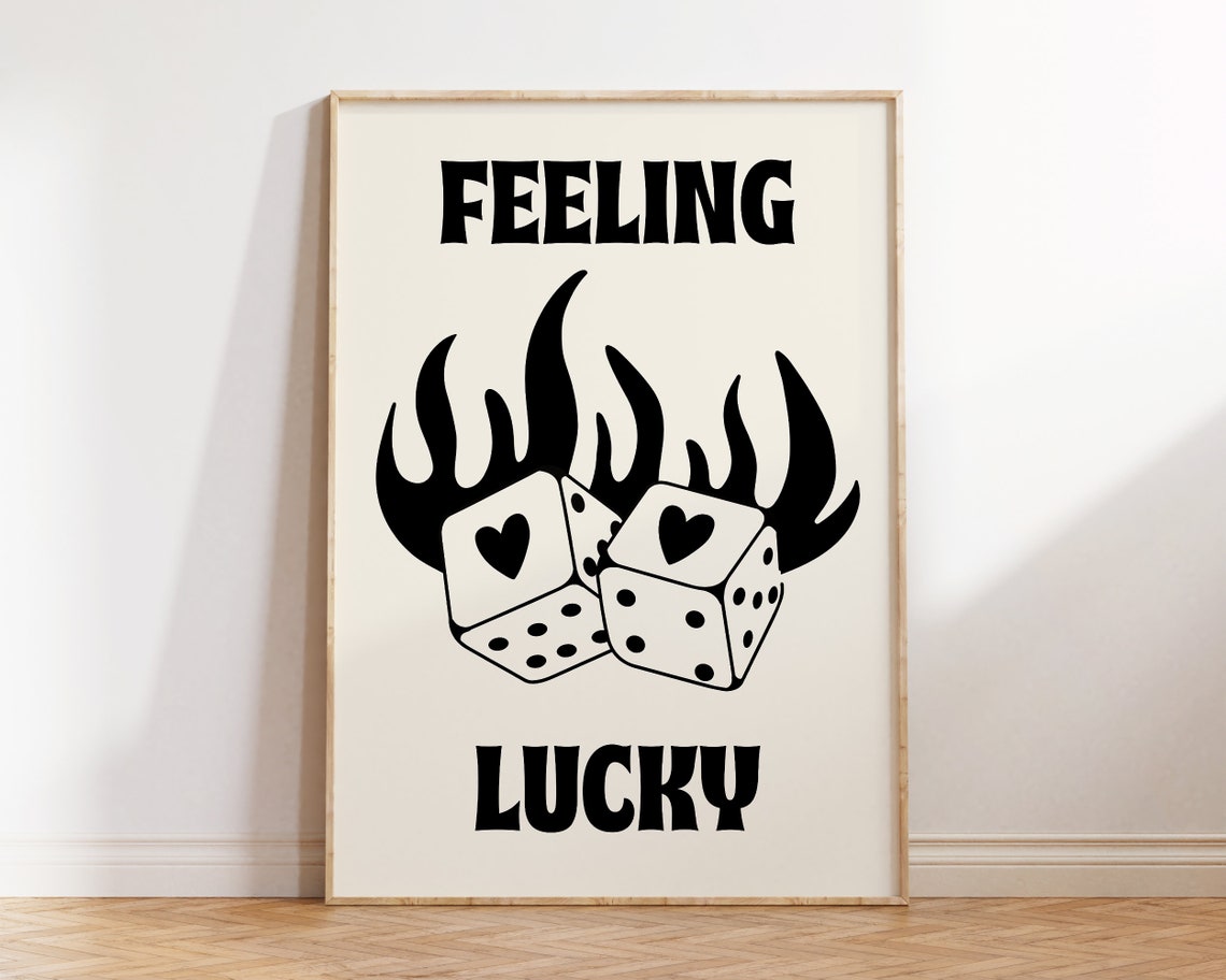 Feeling Lucky Flaming Dice Black Graphic Casino Game Art Poster - Image 3