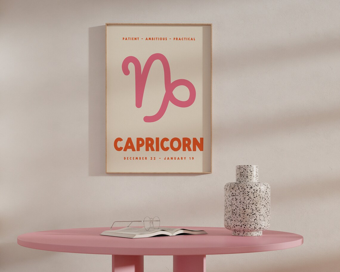 Capricorn Zodiac Symbol Pink Orange Cream Preppy Astrology Poster - Image 2
