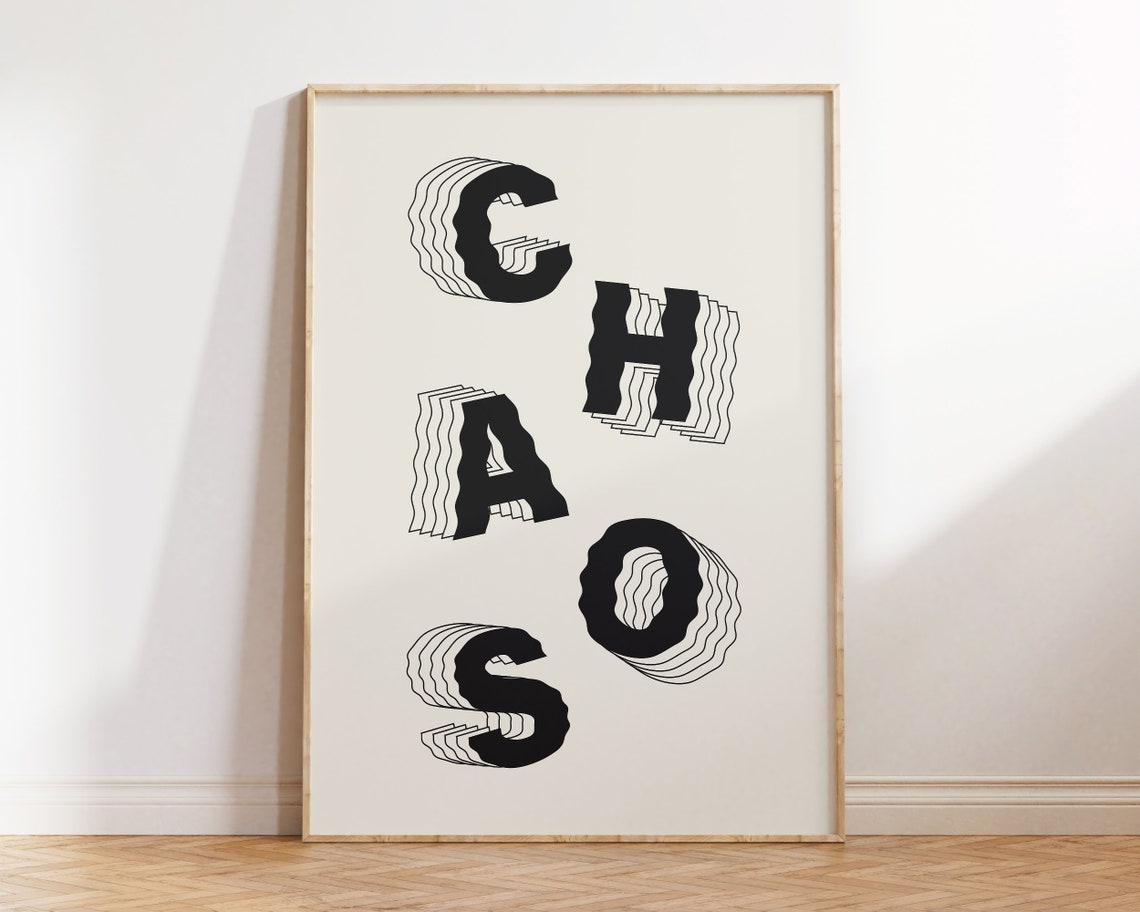 Chaos Wavy Letters Black White Trippy Funky Typography Poster - Image 2