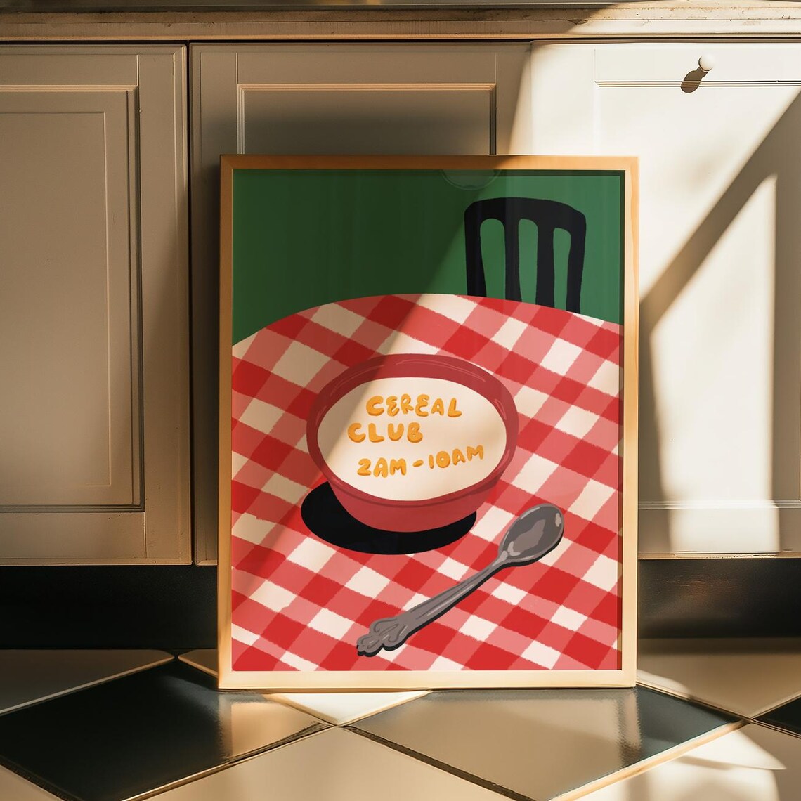 Cereal Club 2AM-10AM Funny Breakfast Bowl Illustrated Kitchen Poster