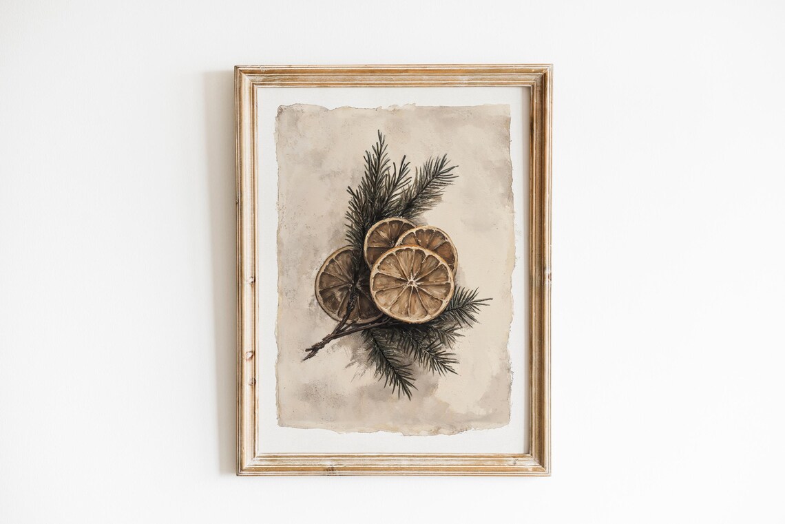 Christmas Botanical Citrus Art Print, Rustic Modern - Image 3