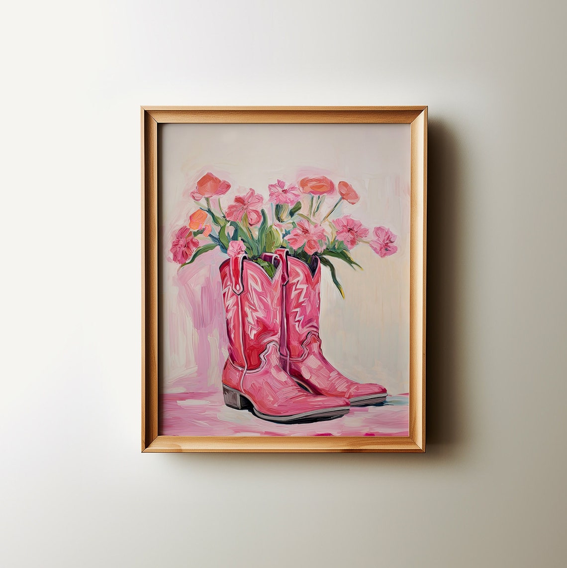 Coastal Cowgirl Boots Wall Art Western Pink Nursery Print Teen Girl Bedroom Dorm Room Posters Preppy Decor