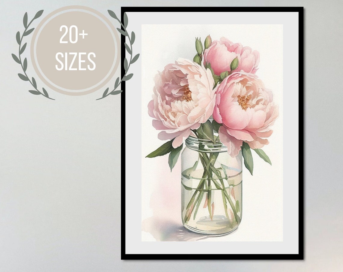 Watercolor Peonies In Vase Art Painting Gallery Wall Art For Home Instant French Floral Art French Parisian Decor - Image 4