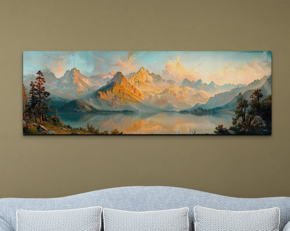Sierra Nevada Mountains Wall Art Print Mountains And Forest Painting Style Panoramic Ready To Hang