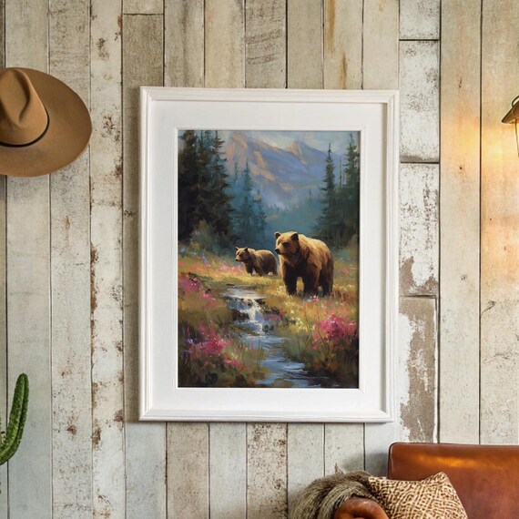 Grizzly Bears Roaming Mountain Meadow