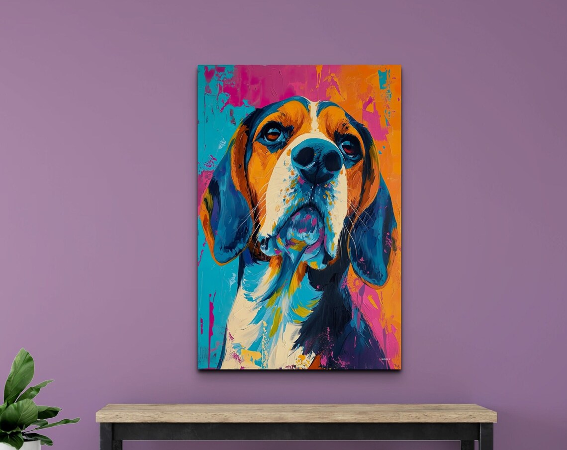 Beagle Dog Close Up Portrait in Bright Neon Pop Art Colors Poster