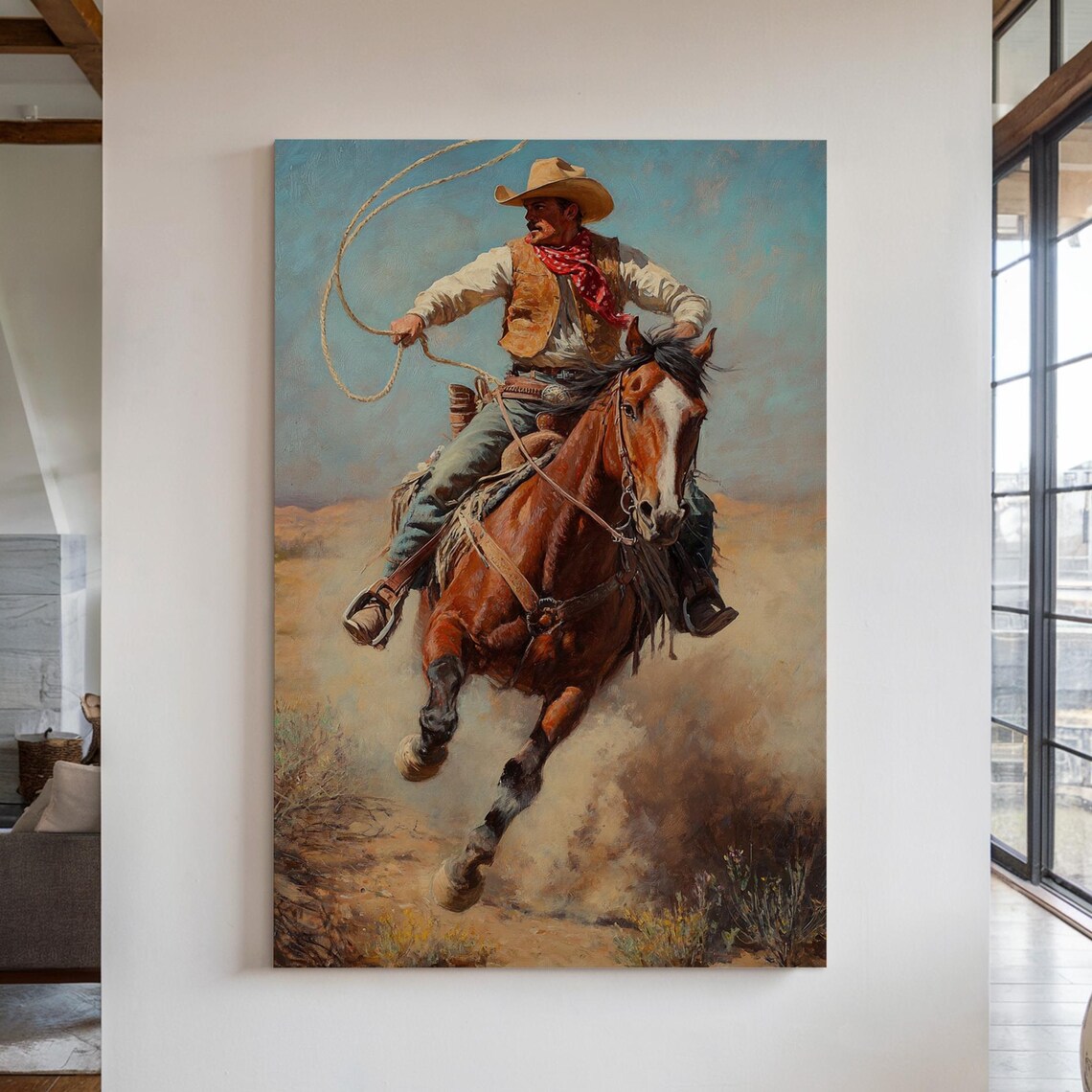 Cowboy Swinging a Lasso from a Galloping Horse Western Poster