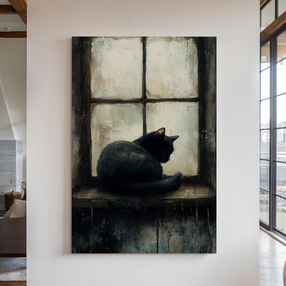 Black Cat By The Window, Moody Vintage Decor