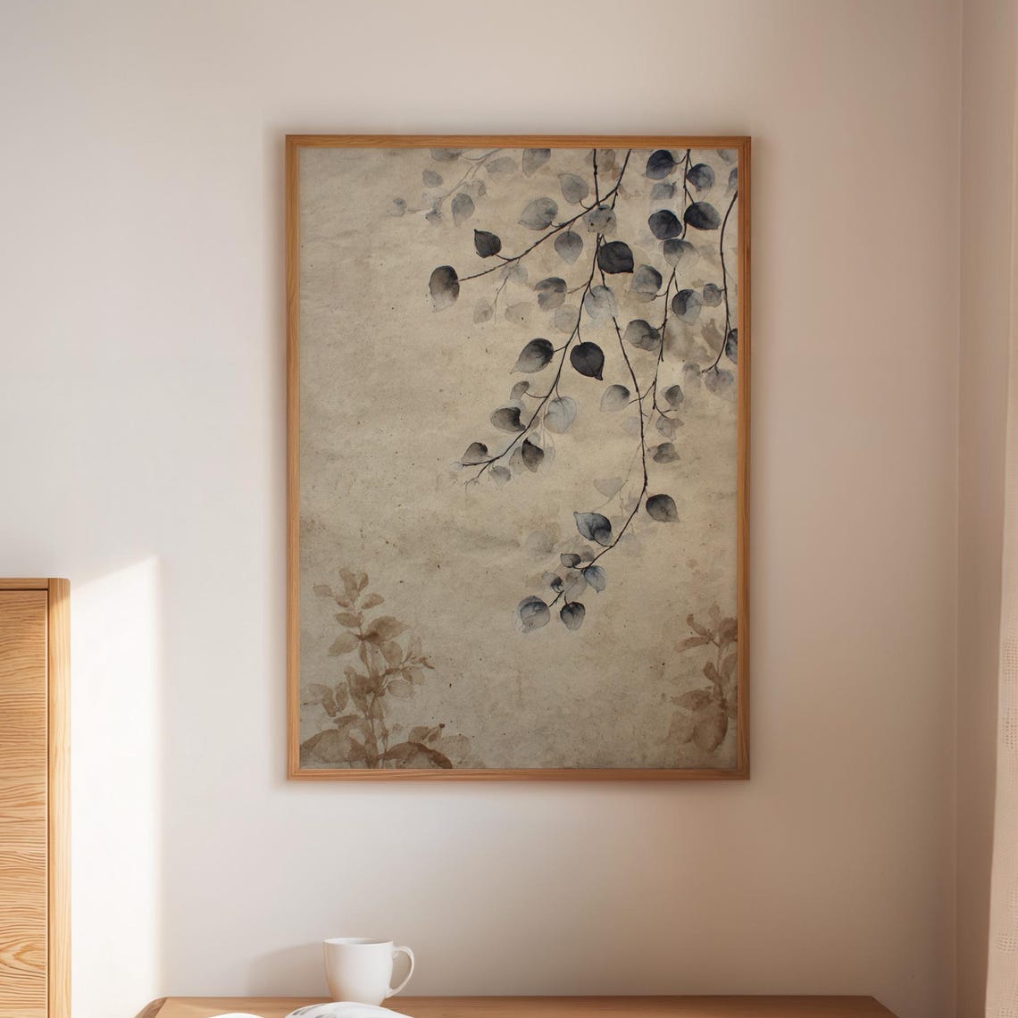 Neutral Vintage Botanical Sepia Faded Leaf Branches Elegant Poster