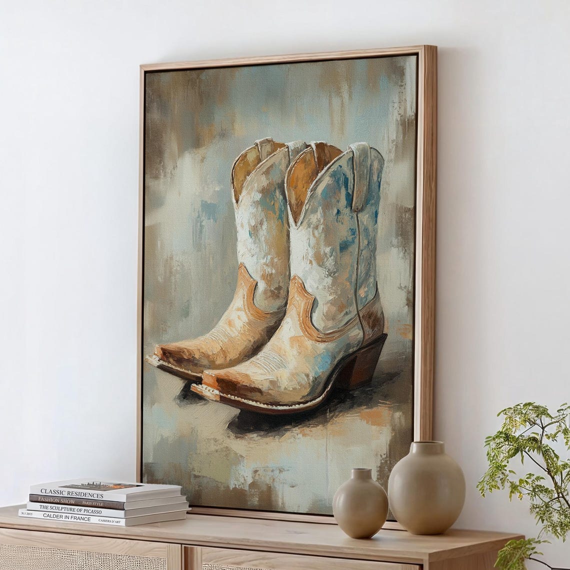Rustic Cowboy Boots Art Vintage Oil Painting Style For Western Decor Farmhouse Wall Art Country Living Gift