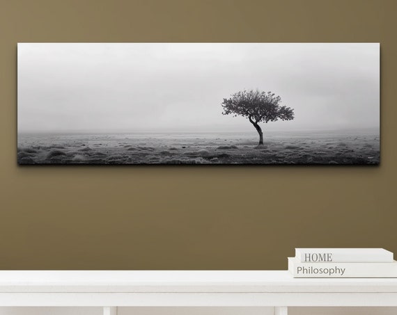 Minimalist Black And White Lone Tree Art Print Panoramic Art Nature Wall Decor Home Decor Livingroom Art Ready To Hang