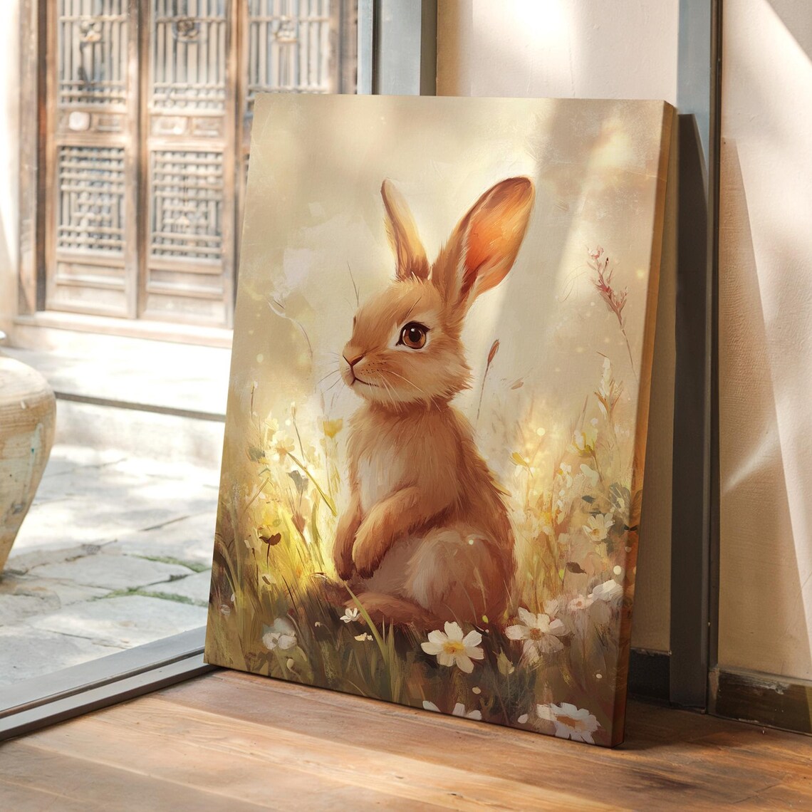 Adorable Bunny In Sunny Meadow With Daisies Whimsical Spring Poster