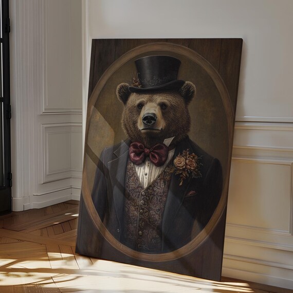 Dapper Bear Top Hat Burgundy Bow Tie Paisley Waistcoat Portrait Poster