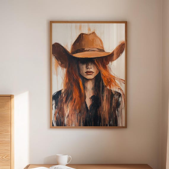 Cowgirl Wall Art, Rustic Boho Western Woman Painting
