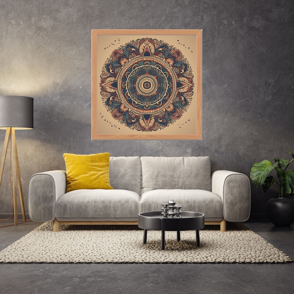 Warm Orange and Teal Indian Mandala Boho Cozy Meditation Poster - Image 2