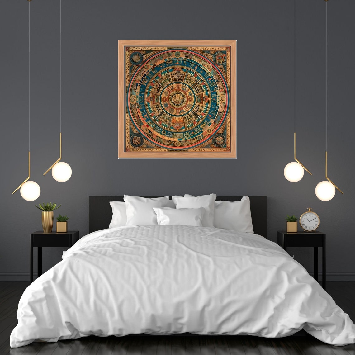 Colorful Aztec Calendar Style Circular Mandala in Rich Tones Poster
