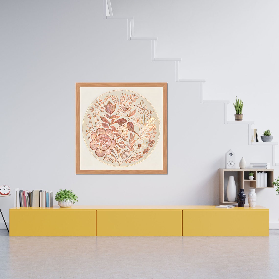 Terracotta Line Art Floral Mandala Circle in Minimalist Style Poster - Image 3