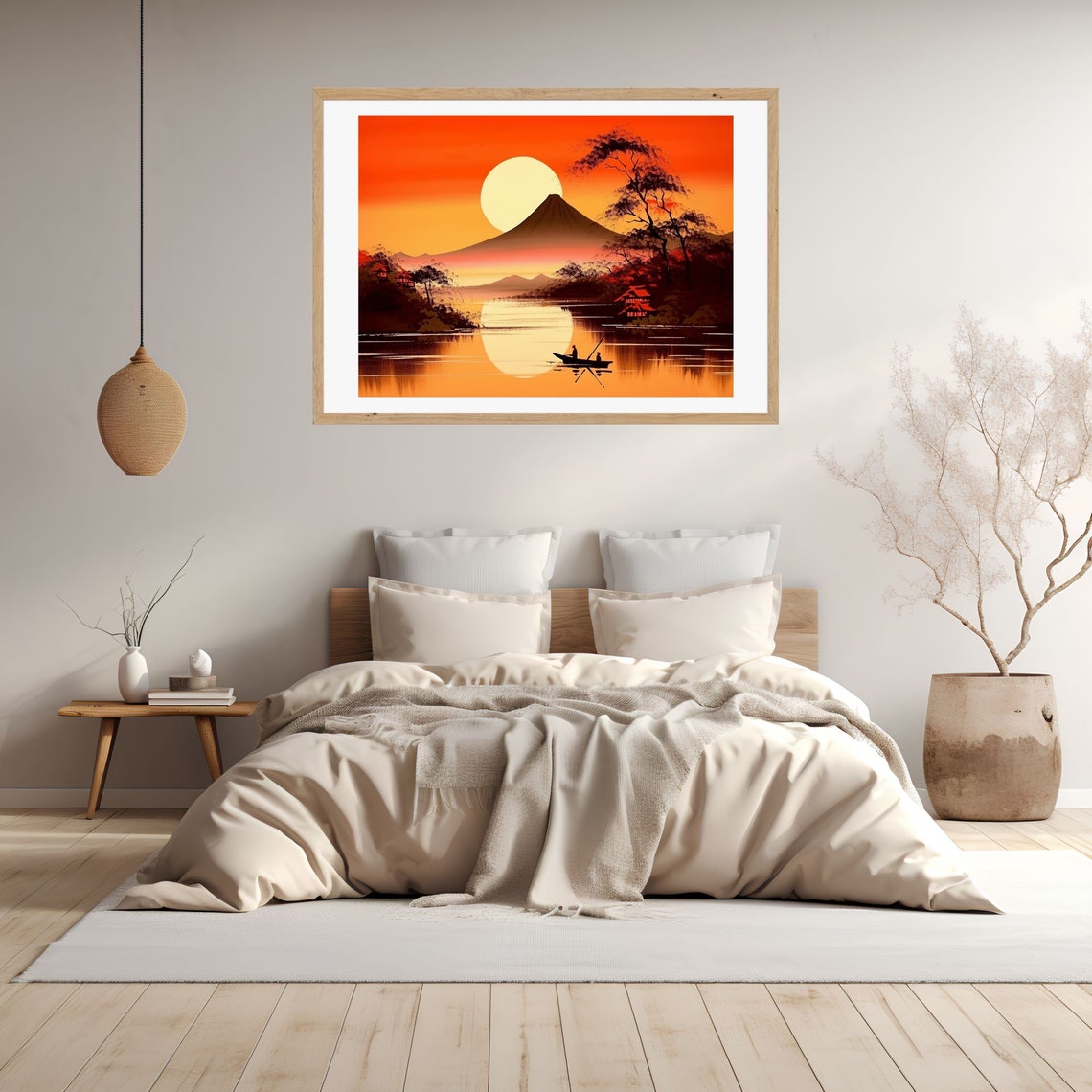 Mount Fuji at Sunset Over the Lake with Lone Fishermen Poster - Image 3