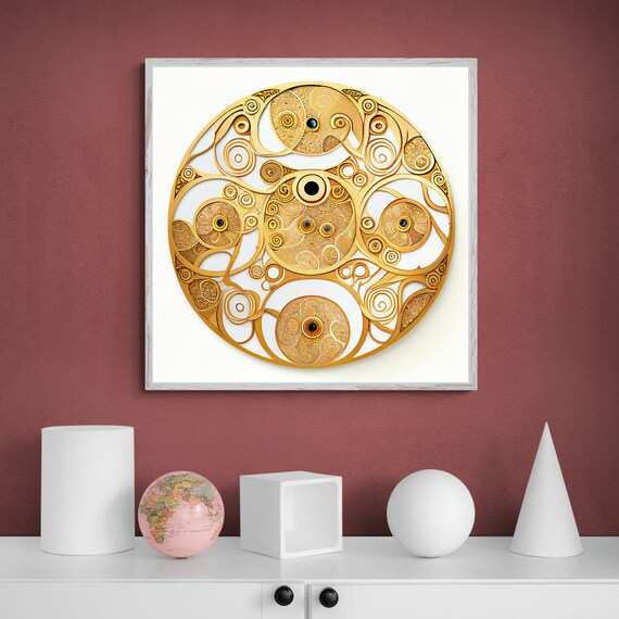 Klimt Style Gold Filigree Circular Mandala Wall Decor Poster