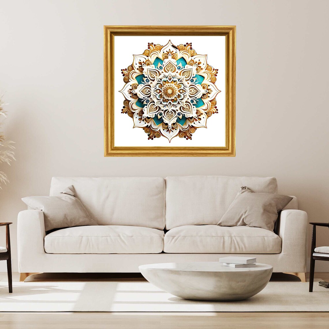 Ornate Gold Teal White Mandala Bohemian Decorative Spiritual Meditation Poster - Image 2