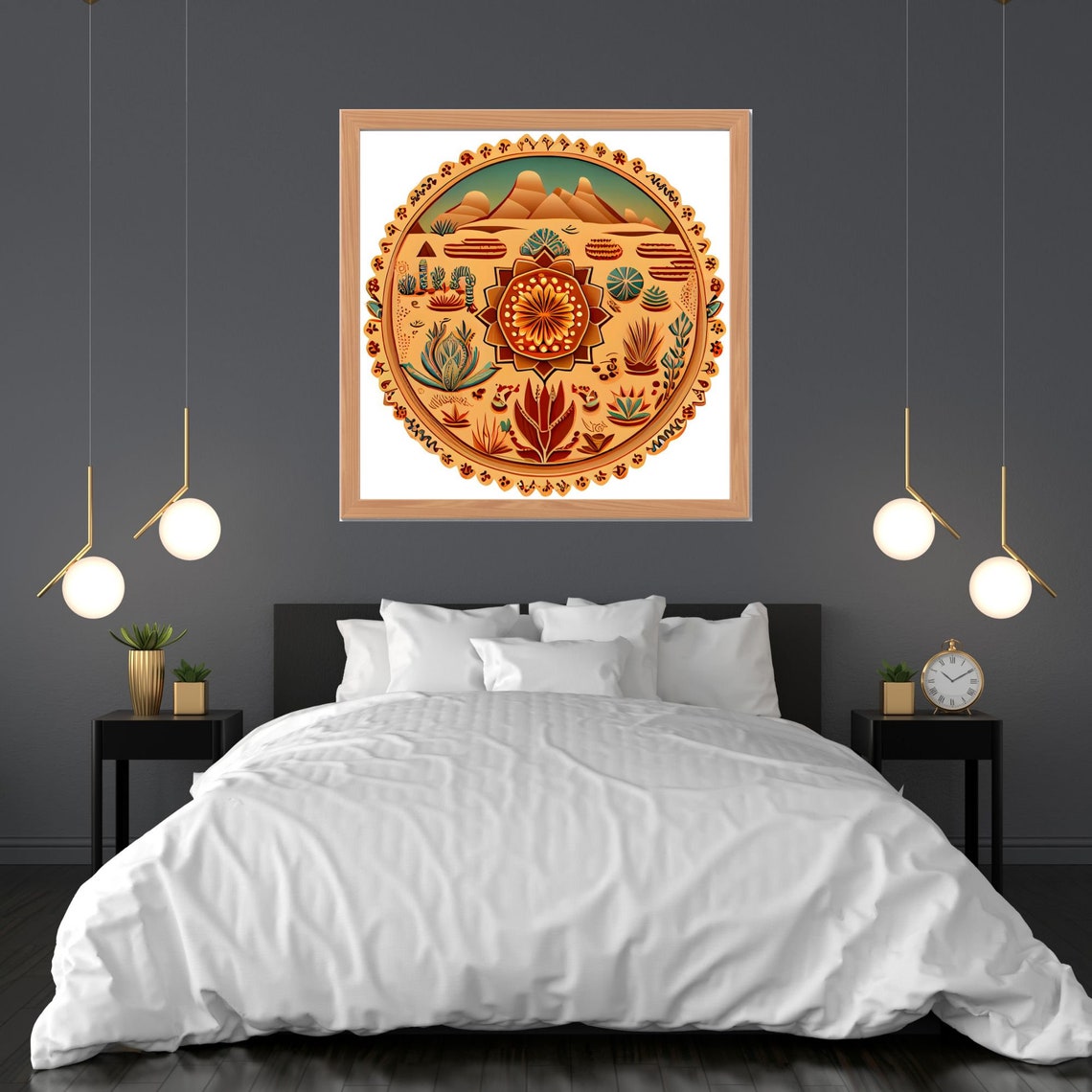 Desert Mandala with Mountains and Cacti in Earth Tones Poster - Image 3