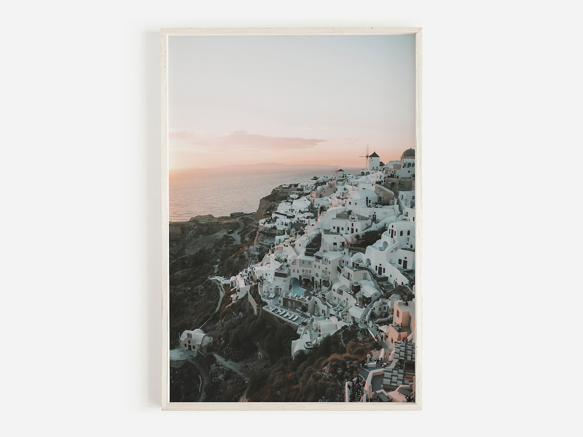 Santorini Sunset Greek Architecture Travel Poster