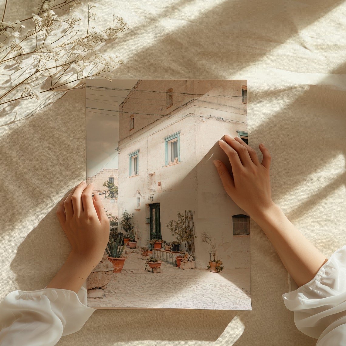 Puglia Italy Whitewashed Stone House Blue Shutters Old Town Poster - Image 3