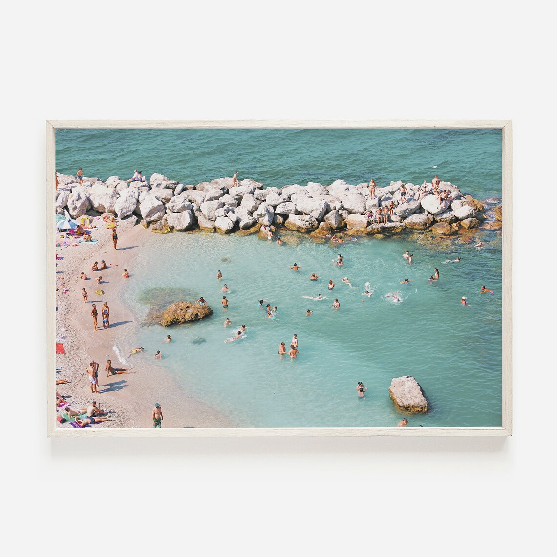 Italy Beach Cove Aerial Swimmers Turquoise Water Travel Poster