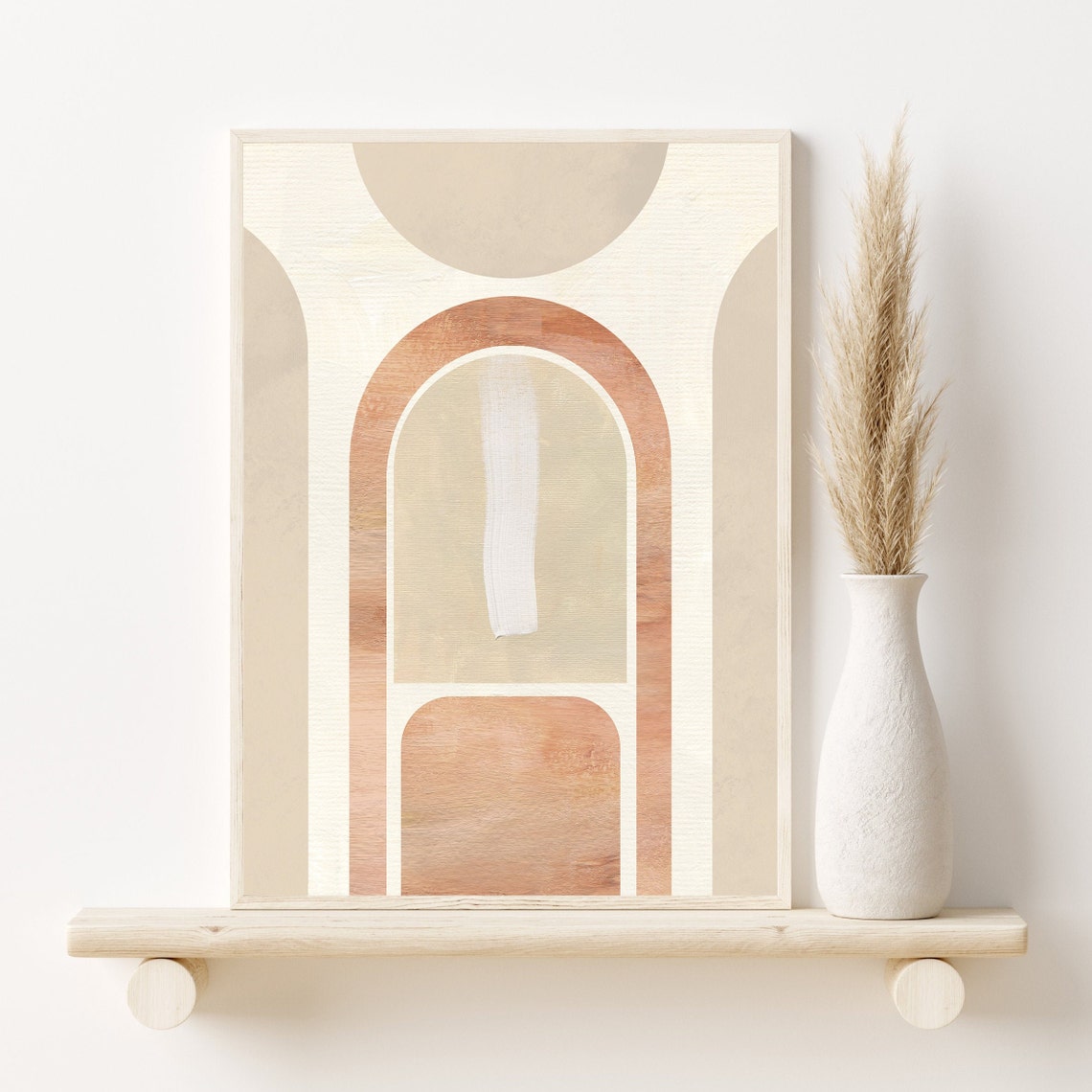 Terracotta Arch Geometric Mid Century Cream Modern Abstract Art Poster - Image 2