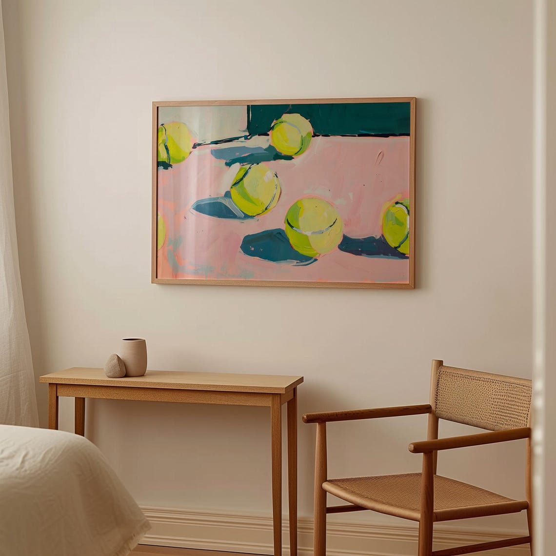Trendy Tennis Wall Art Tennis Ball On Pink Court Retro Preppy Wall Art Cute Sporty Art Girly Tennis Decor Tennis Girl Artwork - Image 2