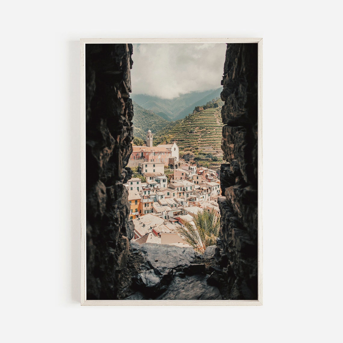 Cinque Terre Italy Seaside Village View Through Rocky Crevice Poster