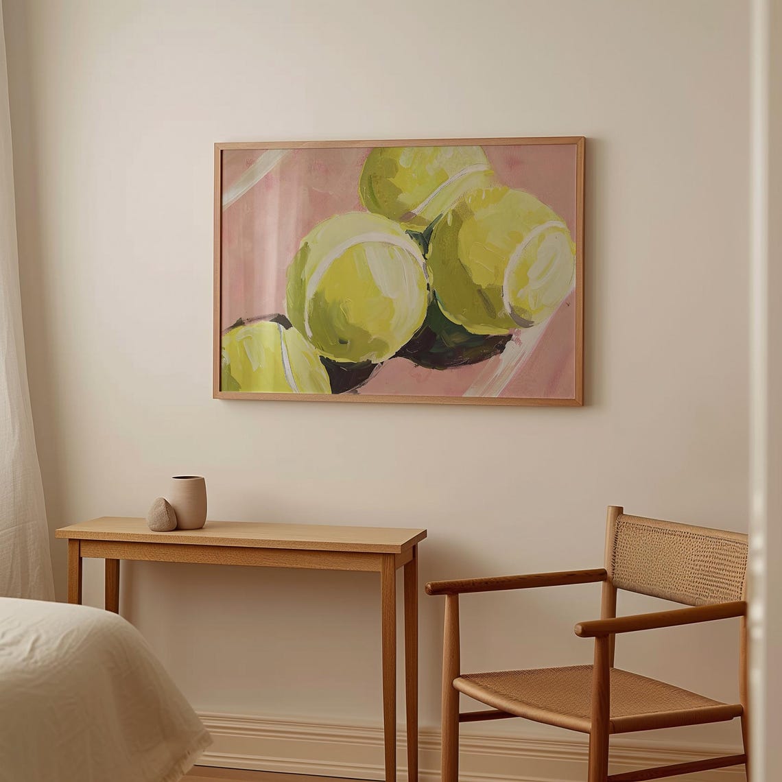 Tennis Ball Wall Art Girly Tennis Poster Tennis Ball On Pink Court Mid Century Tennis Decor Retro Womens Tennis Poster Pink Tennis Art - Image 2