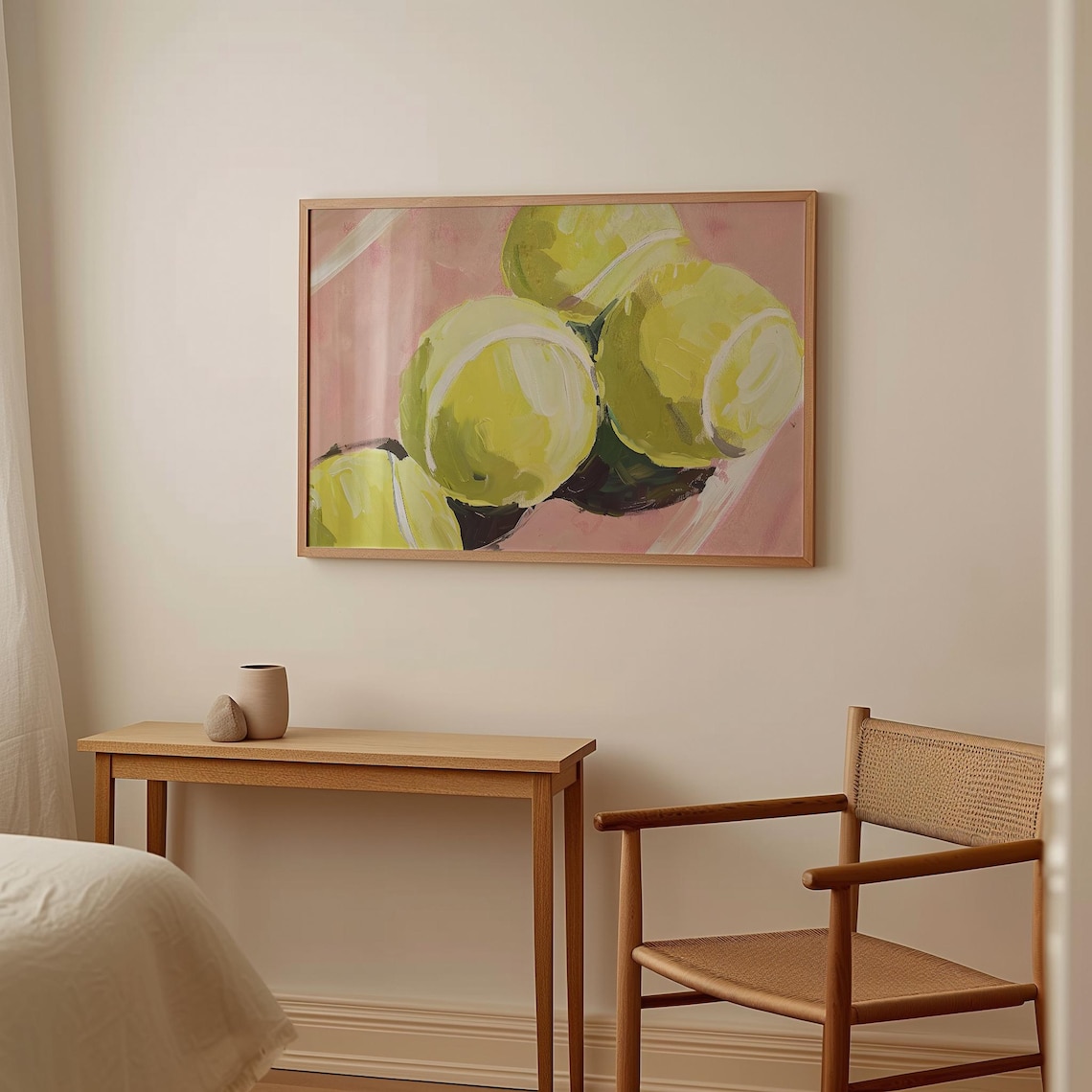 Yellow Green Tennis Balls On Pink Sports Painting Art Poster - Image 2