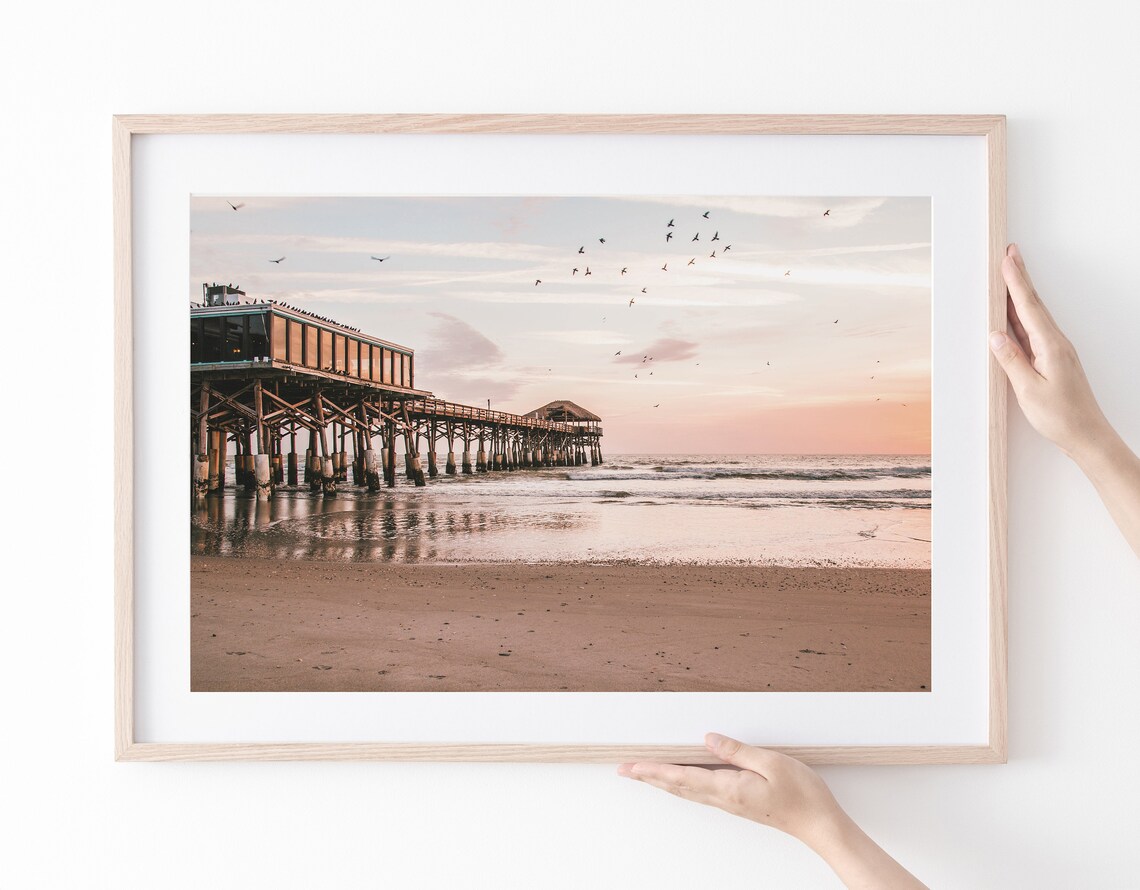 Pastel Beach Pier Landscape Coastal Art Print - Image 2