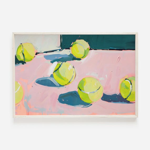 Trendy Tennis Wall Art Tennis Ball On Pink Court Retro Preppy Wall Art Cute Sporty Art Girly Tennis Decor Tennis Girl Artwork