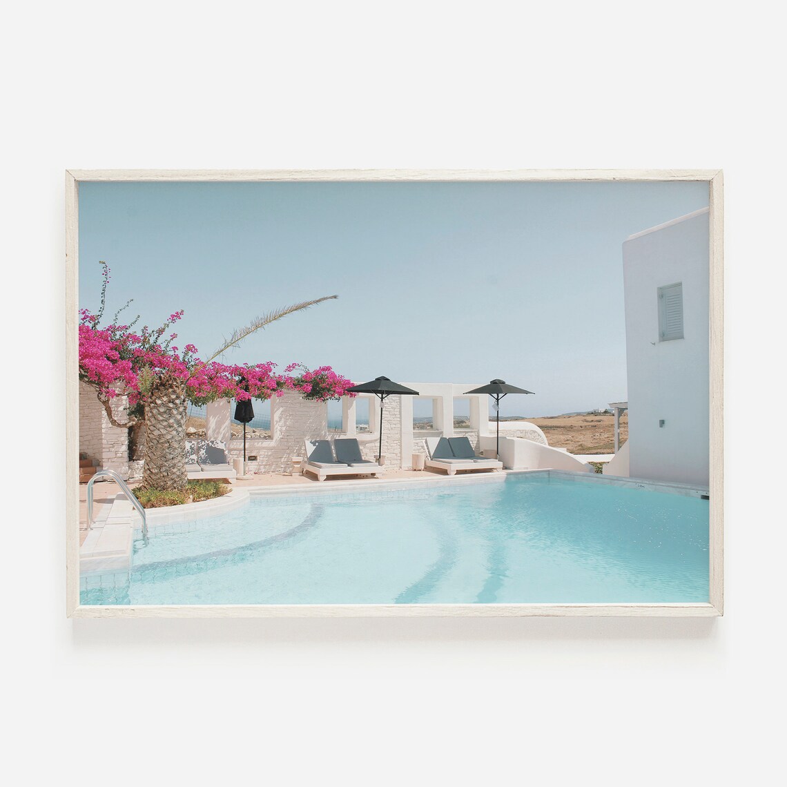 Greece Resort Swimming Pool Bougainvillea Sun Loungers Travel Poster