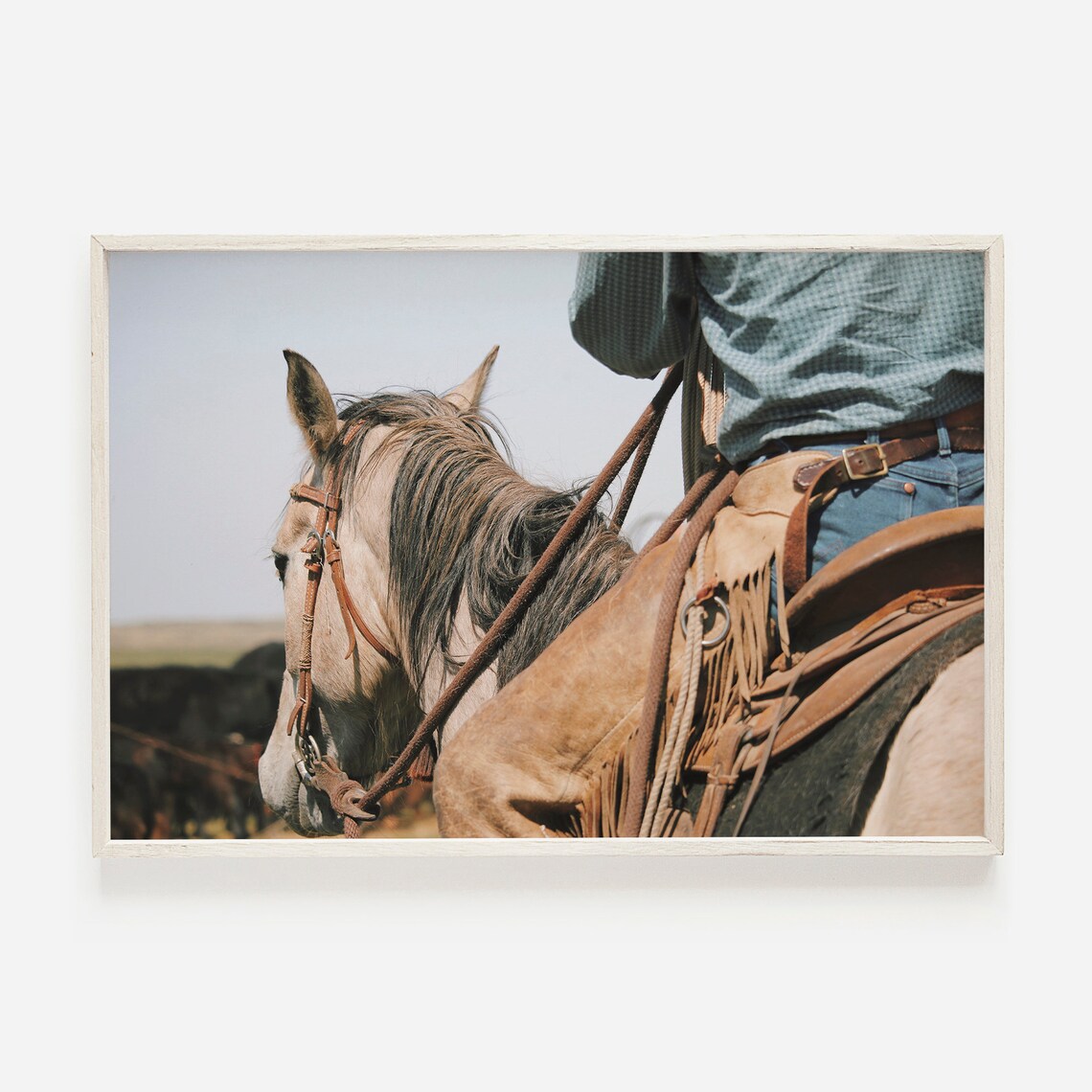 Cowboy On Horse Western Desert Horse Art Print