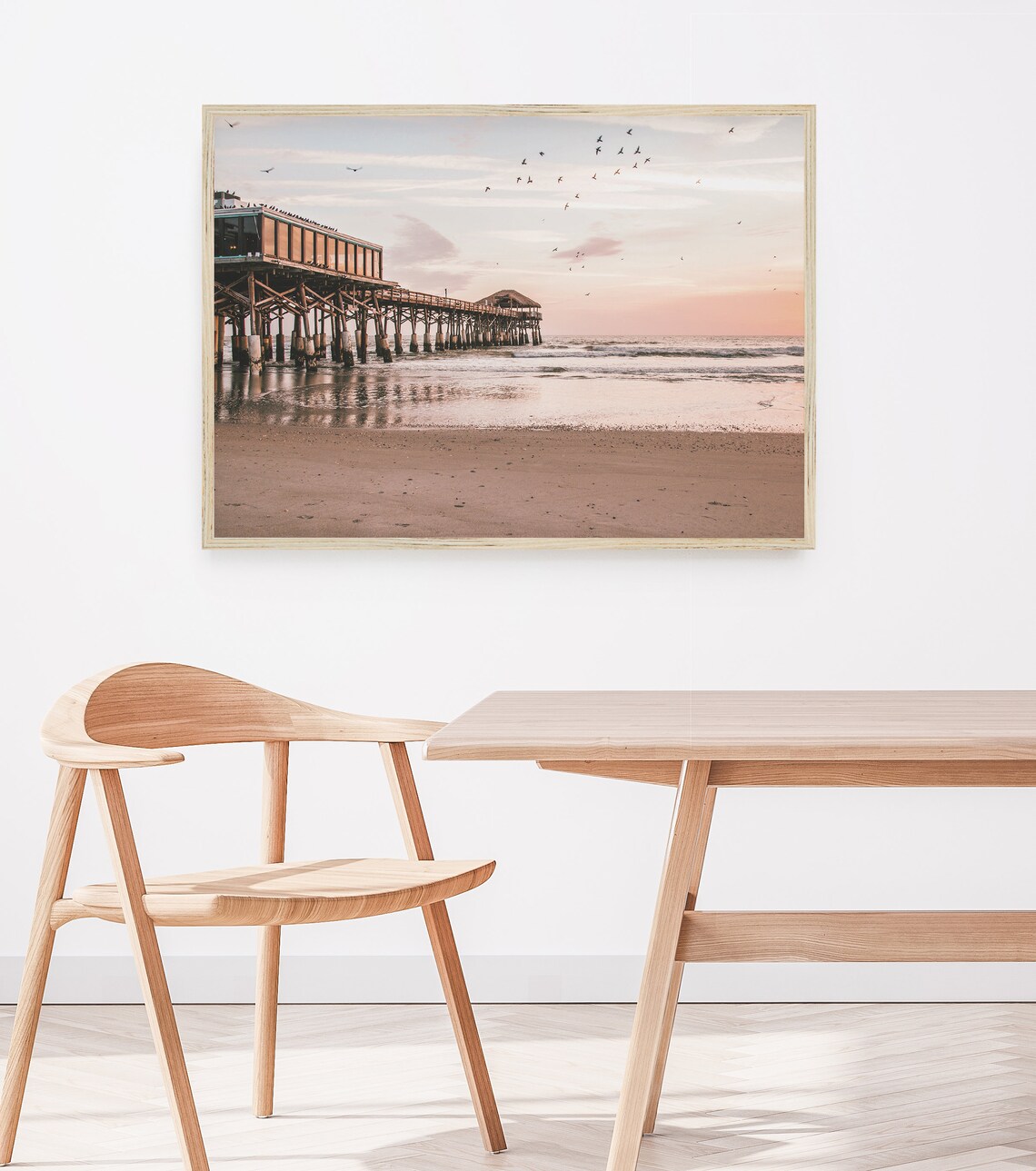 Pastel Beach Pier Landscape Coastal Art Print - Image 3