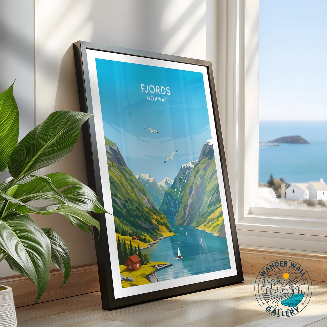 Norway Fjords Snow Capped Mountains Sailboats Valley View Poster - Image 2